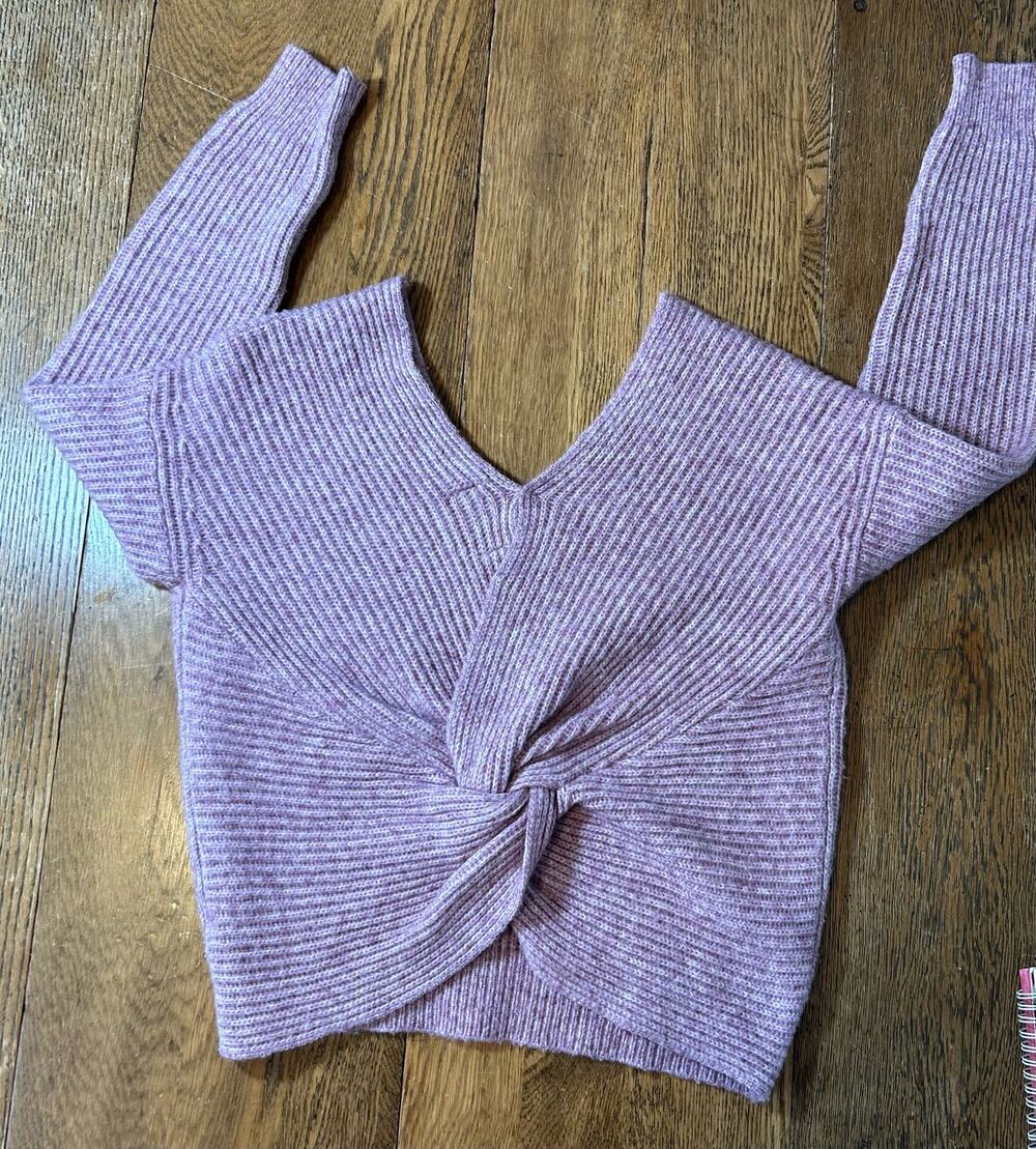 Anthropologie Angel of The North Pink Marled Twisted Back V-Neck Sweater Sz XSP